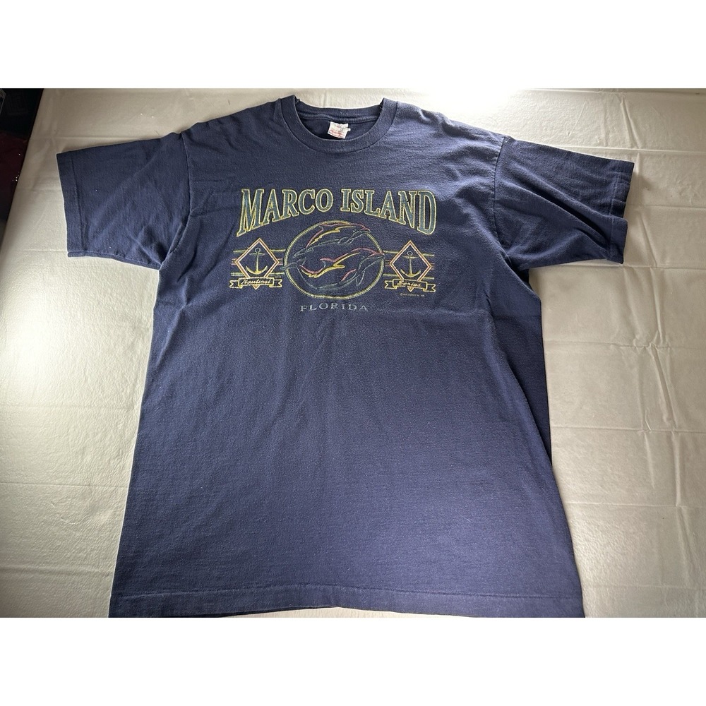 VTG 1990s Marco Island Florida Shirt Mens XL Navy Made in USA Single Stitch Tee